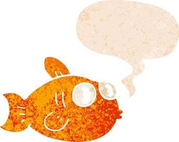 cartoon fish and speech bubble in retro textured style vector