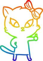 gato de dibujos animados de dibujo de línea de gradiente de arco iris vector