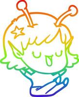 rainbow gradient line drawing happy alien girl cartoon laughing vector