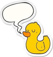 cartoon duck and speech bubble sticker vector