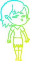 cold gradient line drawing cartoon vampire girl vector
