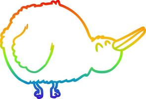 dibujo de línea de gradiente de arco iris pájaro kiwi de dibujos animados vector