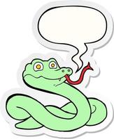 cartoon snake and speech bubble sticker vector