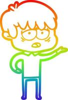 rainbow gradient line drawing cartoon exhausted boy vector