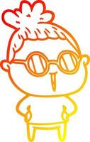 warm gradient line drawing cartoon woman wearing spectacles vector