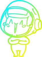 línea de gradiente frío dibujo feliz astronauta de dibujos animados vector