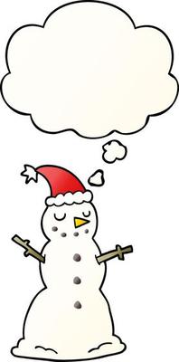 cartoon christmas snowman and thought bubble in smooth gradient style