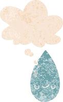 cartoon cute raindrop and thought bubble in retro textured style vector