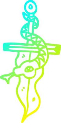 cold gradient line drawing cartoon dagger and snake tattoo