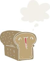 cute cartoon loaf of bread and thought bubble in retro style vector