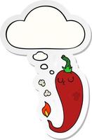 cartoon hot chili pepper and thought bubble as a printed sticker vector