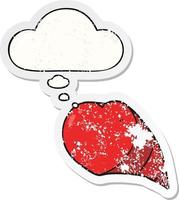 cartoon love heart symbol and thought bubble as a distressed worn sticker vector
