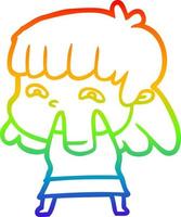 rainbow gradient line drawing cartoon worried woman vector