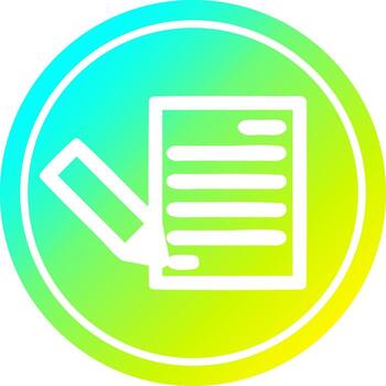 document and pencil circular in cold gradient spectrum vector