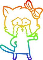 gato de dibujos animados de dibujo de línea de gradiente de arco iris vector