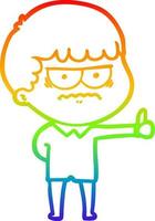 rainbow gradient line drawing cartoon annoyed man vector