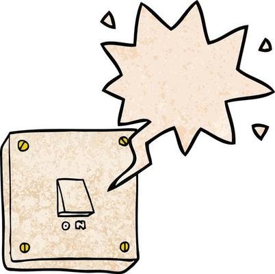 cartoon light switch and speech bubble in retro texture style