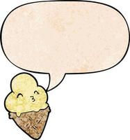 cartoon ice cream and speech bubble in retro texture style vector