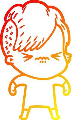 warm gradient line drawing cartoon annoyed hipster girl