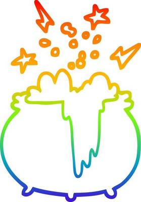 rainbow gradient line drawing cartoon witchs cauldron