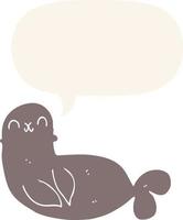 cartoon seal and speech bubble in retro style vector