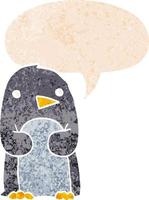 cartoon penguin and speech bubble in retro textured style vector