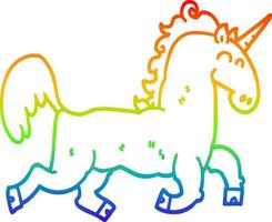 unicornio de dibujos animados de dibujo de línea de gradiente de arco iris vector