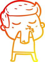 warm gradient line drawing cartoon model guy pouting vector