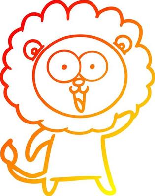 warm gradient line drawing happy cartoon lion