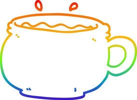 rainbow gradient line drawing cartoon hot cup of coffee vector