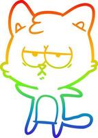 rainbow gradient line drawing bored cartoon cat vector