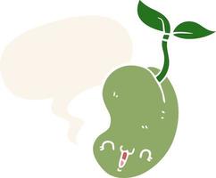 cute cartoon seed sprouting and speech bubble in retro style vector