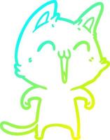 cold gradient line drawing happy cartoon cat meowing vector