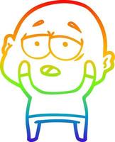 rainbow gradient line drawing cartoon tired bald man vector