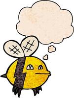 cartoon bee and thought bubble in grunge texture pattern style vector