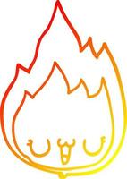 warm gradient line drawing cartoon flame with face vector