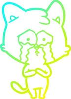 línea de gradiente frío dibujo gato llorando de dibujos animados vector