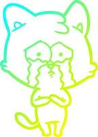 cold gradient line drawing cartoon crying cat vector