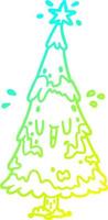 cold gradient line drawing snowy christmas tree with happy face vector