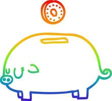 rainbow gradient line drawing cartoon piggy bank vector