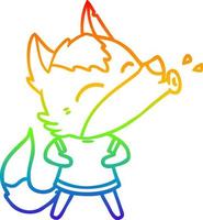 dibujo de línea de gradiente de arco iris dibujos animados de lobo aullando
