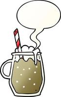 cartoon glass of root beer and straw and speech bubble in smooth gradient style vector