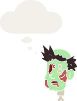 cartoon zombie head and thought bubble in retro style vector