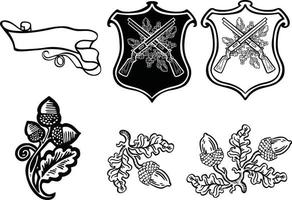 black and white linear sign, designation set heraldry, hand drawn illustration vector