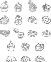 set of sweets cake dessert, hand-drawn illustration vector