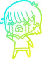 cold gradient line drawing cartoon girl crying vector