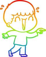 rainbow gradient line drawing laughing cartoon man pointing vector