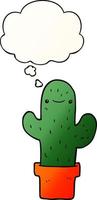 cactus de dibujos animados y burbuja de pensamiento en estilo degradado suave vector