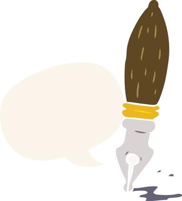 cartoon traditional fountain pen and speech bubble in retro style
