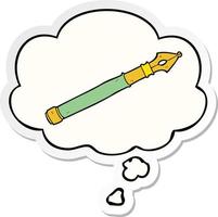 cartoon fountain pen and thought bubble as a printed sticker vector